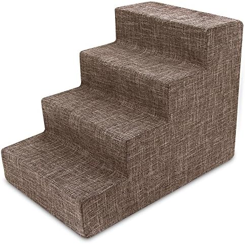 Best Pet Supplies Dog Stairs & Steps - Foam Steps for Small Dogs & Cats, Non-Slip Indoor Balanced Pet Step Support, Dog Ramp, No Assembly, Brown Linen, 4-Step (18-inch Height) by BestPetSuppliesLLC