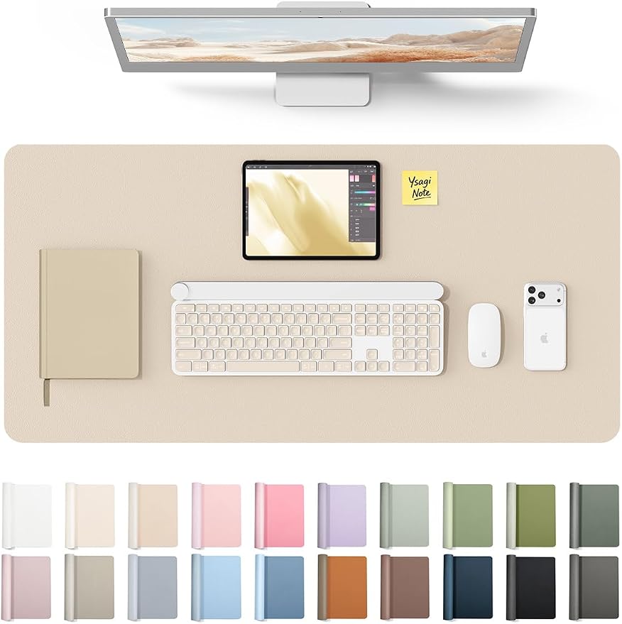 YSAGi Leather Desk Protector, Office Mat, Large Mouse Mat, Non-Slip PU Leather Blotter, Laptop Desk, Waterproof Writing Pad for Office and Home (Eggshell, 35.4" x 17") by YSAGi