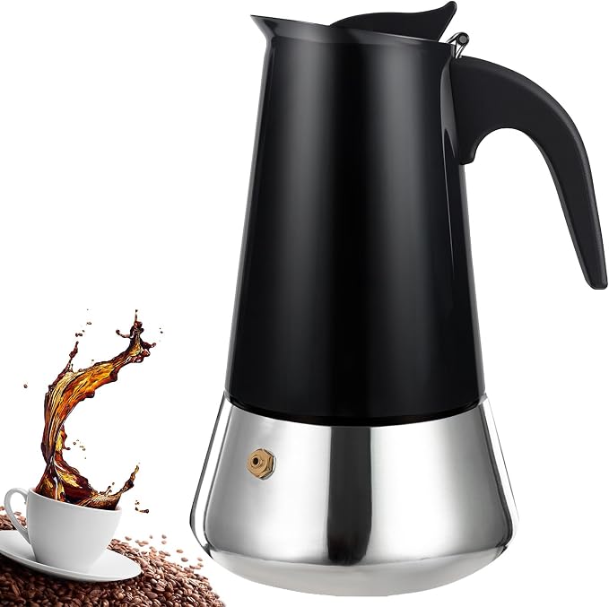 4 Cup Stovetop Espresso Maker Stainless Steel Moka Pot Stove Top Percolator Italian Coffee Makers Capable Mocha Greca Machine Cafe Classic Induction Cookers for Home and Camping 200ml 6.6oz by Theperfectcombinationofcoffeehomeandhealthylivingmakingeverydayadayofrituals