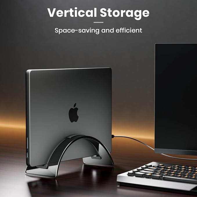 Yikola Vertical Laptop Stand for Desk, Vertical Laptop Hoder Space-Saving Organizer for All MacBook, Laptop Stand Acrylic Invisible Desktop Notebook Dock-Black… - Image 2