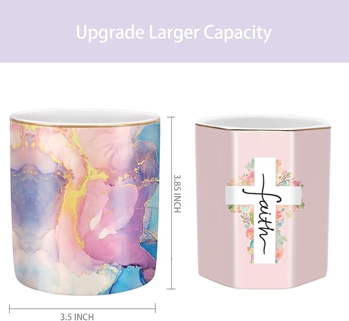 Cute Desk Pens Holder, Pencil Cup Holder for Desk, Ceramic Desktop Storage Pen Pencil Organizers Stationery Supplies for Office, Home, Gold Pattern - Image 2