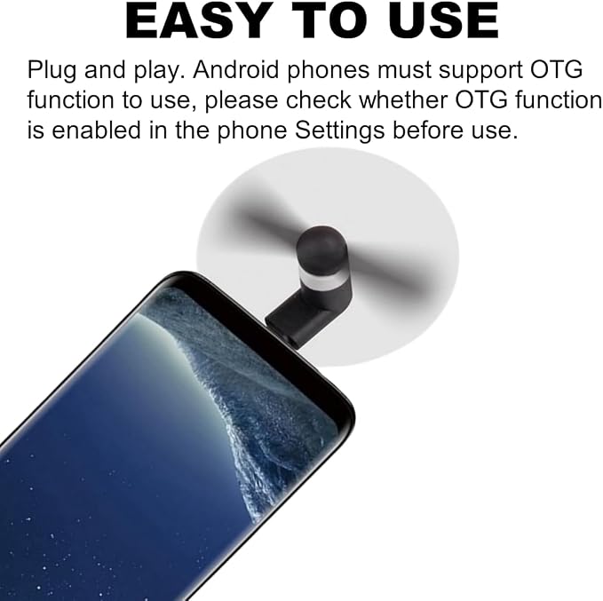 Phone Fan USB C, 4 Pack Mini Portable Cell Phone Fan for iPhone 16/15 and Android Cellphones with Type-C Port, Small Personal Travel Pocket Fans Summer Gadgets (Black) - Image 2