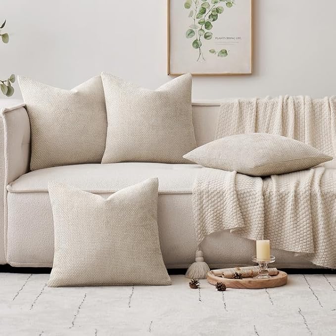 MIULEE Pack of 4 Couch Throw Pillow Covers 18x18 Inch Cream Soft Decorative Chenille Pillow Covers Farmhouse Accent Cushion Covers for Boho Spring Home Decor Sofa Bedroom Living Room - Image 5