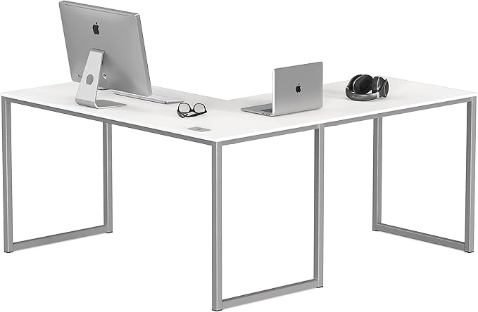 SHW Mission 55 x 60 L-Shape Home Office Computer Desk, White | Reversible Desktop Design by SHW
