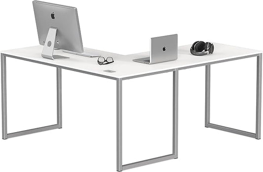 SHW Mission 55 x 60 L-Shape Home Office Computer Desk, White | Reversible Desktop Design by SHW