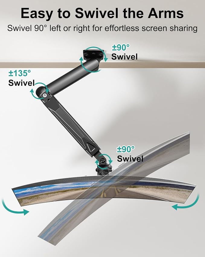 MOUNT PRO Single Monitor Wall Mount for 13 to 32 Inch Computer Screens, Height Adjustable Wall Mount Monitor Arm Holds Up to 19.8lbs, Full Motion Wall Bracket, VESA Mount 75x75, 100x100, Black - Image 4