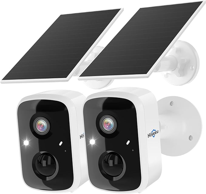 Hiseeu Solar Security Cameras Wireless Outdoor 2 Pack, Battery Powered 3K 4MP wifi Cameras for Home Surveillance, PIR/AI Motion Detection, Waterproof, Color Night Vision, 2-Way Audio, Cloud/SD Storage by Hiseeu