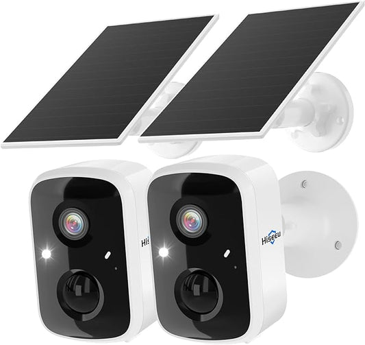 Hiseeu Solar Security Cameras Wireless Outdoor 2 Pack, Battery Powered 3K 4MP wifi Cameras for Home Surveillance, PIR/AI Motion Detection, Waterproof, Color Night Vision, 2-Way Audio, Cloud/SD Storage by Hiseeu