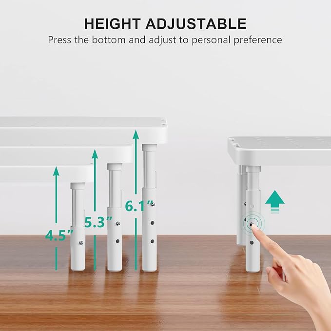 WALI Computer Monitor Stand for Desk, Adjustable Laptop Riser, Desk Monitor Stand Underneath Storage for Office, Home, School Supplies (PTT001-W), 1 Pack, White - Image 4