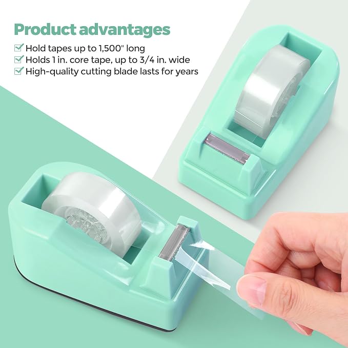 SKYDUE Teal Office Supplies Set, Office Desk Accessories 10Pcs, Pencil Holder for Desk, Stapler, Tape Dispenser, Scissors, Clips and 1000pcs Staples, School Supplies for Teacher - Image 6