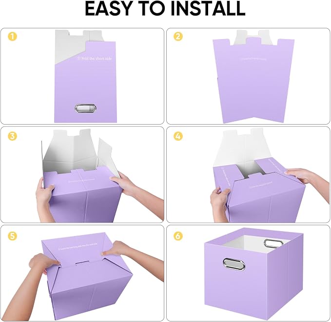 BALEINE File Organizer Box, Cardboard File Folder Organizer with Handle for Letter Size, Portable Collapsible Hanging Filing Box for Home Office Document Storage (8 Pack, Large Lavender) - Image 6