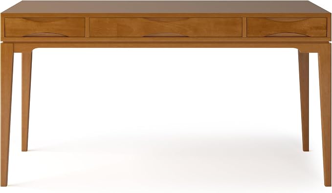 SIMPLIHOME Harper Desk - 60 Inch Wide Solid Wood Writing Desk in Honey Brown, Mid-Century Modern Home Office Computer Table for Study with 2 Drawers and Flip-Down Keyboard Tray - Image 6