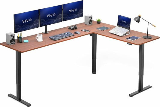 VIVO Dark Walnut 84 x 63 in Corner Standing Desk, DESK-E3CTBD-84 | Electric, Large Reversible L-Shaped Table, Sit Stand Height Adjustable, Memory Controller, Office Furniture Sets, Black Frame by Unknown