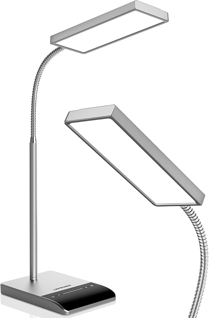 LEPOWER Desk Lamp, 800LM LED for Home Office, True Eye-Caring for Reading | 50 Lighting Modes, 2X Wider Panel, 360° Flexible Gooseneck, Touch Control, 12W Bright Table Lamp for Dorm, Bedroom, Study by LEPOWER