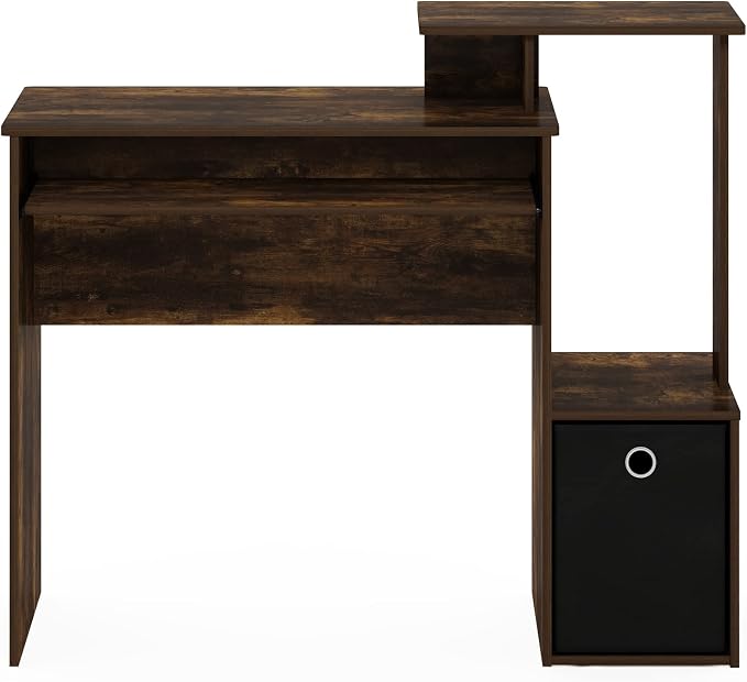 Furinno ECON Desk, 40" Gaming Desk with Keyboard Tray, Computer Desk, Office Desk with Side Shelves and Storage Bin, 40-Inch, for Home Office, Study Room, Dorm, Amber Oak - Image 6