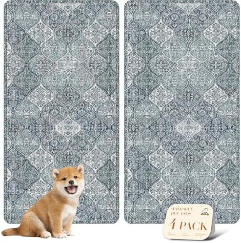 nunubaby 4PACK Washable Pee Pads for Dogs, Stylish, Non-Slip and Leak-Proof Pee Pads. Reusable Potty Pads for Dogs for Crates and Floors.(Blue/Multi,24" x48" ) by Nunubaby