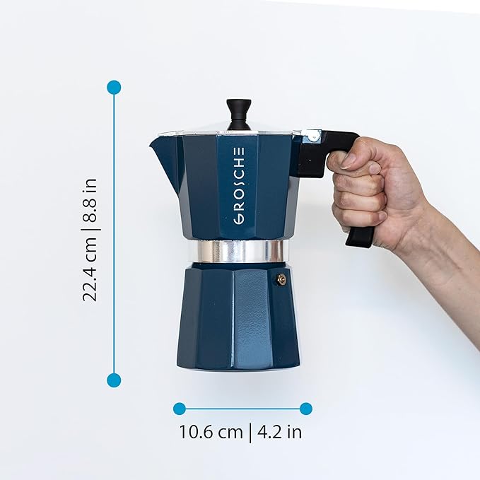 GROSCHE Milano Stovetop Espresso Maker Moka Pot 9 Espresso Cup, 15.2 oz, Blue. Stove top Coffee Maker Moka Italian Espresso greca Coffee Maker Brewer Percolator | Cuban Coffee Maker And Italian Moka Pot For Stovetop Espresso; For Gas, Electric, And Pro... - Image 5