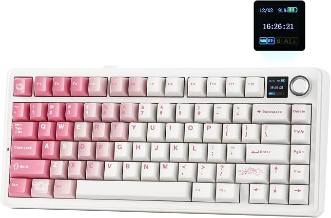 EPOMAKER X Aula F75 MAX Wireless Mechanical Keyboard with TFT Screen and Knob, Gasket Keyboard in 75% Layout, Hot Swappable Gaming Keyboard for PC/Mac/Linux (White Pink) by EPOMAKER