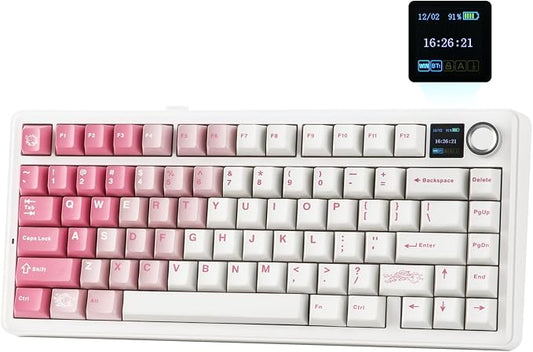 EPOMAKER X Aula F75 MAX Wireless Mechanical Keyboard with TFT Screen and Knob, Gasket Keyboard in 75% Layout, Hot Swappable Gaming Keyboard for PC/Mac/Linux (White Pink) by EPOMAKER