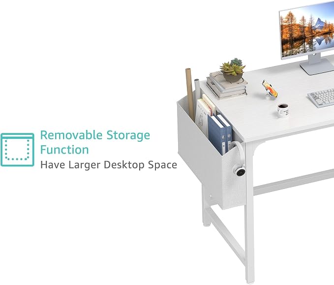 Lufeiya White Computer Desk with Drawers - 47 Inch PC Desk for Small Space Bedroom Home Office, Modern Simple Study Writing Table Desks with Storage Shelf, White - Image 6