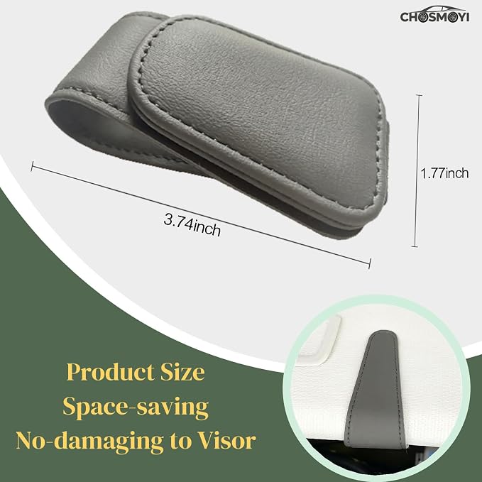 CHOSMOYI Magnetic Leather Sunglass Holder for Car, Sunglasses Clip for Car Visor, Auto Interior Accessories Universal for Different Size Eyeglasses (Grey) - Image 3