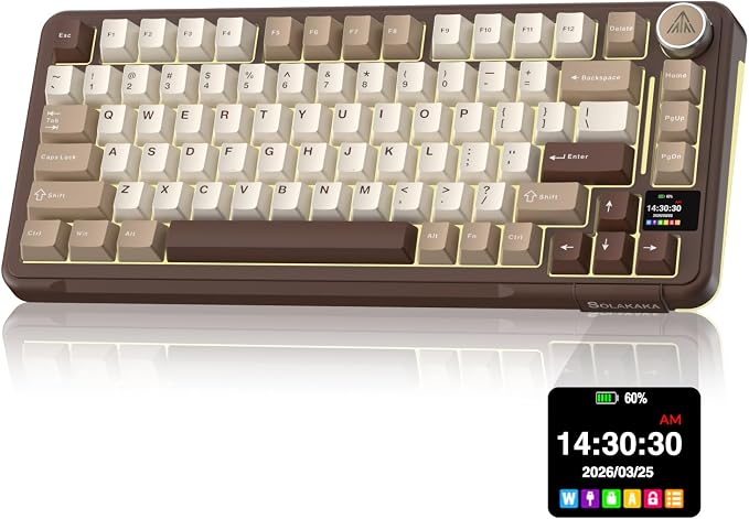 SOLAKAKA A75 PRO 75% Wireless Mechanical Keyboard with Screen and Knob, Tri-Mode Hot Swappable Gaming Keyboard, RGB Backlit Gasket Creamy Pre-lubed PBT Computer Keyboard for PC/Mac/Win,Brown by SOLAKAKA
