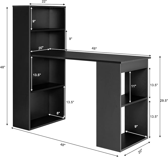 Tangkula Computer Desk with Bookshelf, Writing Study Desk with Storage Shelves & CPU Stand, Modern Compact Computer Workstation for Home & Office, Space-Saving Design (Black) | Bookcase Desk w/Bookshelf Storage Shelves & CPU Stand, Space-Saving Design ... - Image 2