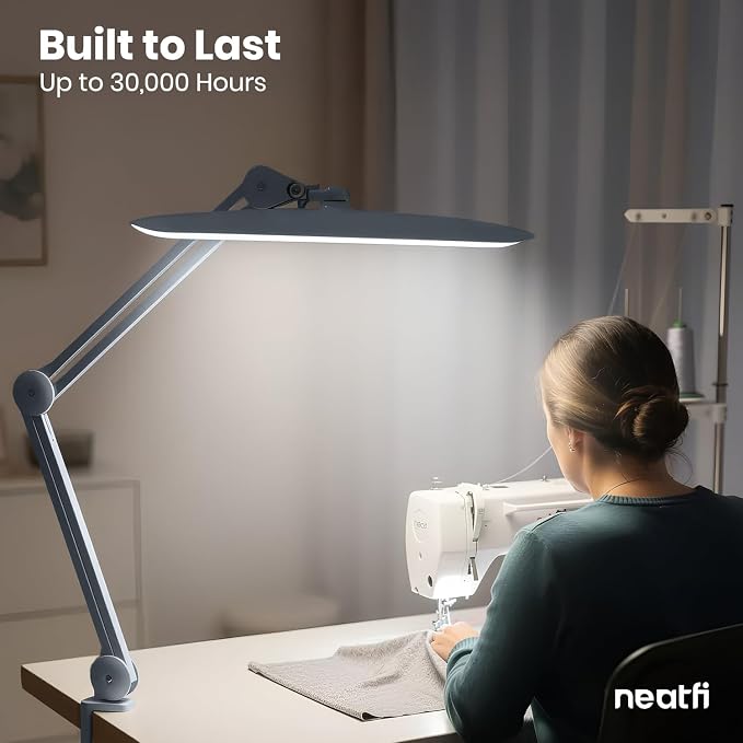 Neatfi XL 2200 Lumens 24W LED Desk Lamp – Shadow-Free Task Lighting | 4-Level Dimming | Home Office & Crafts Use | 20-Inch Wide Head (Gray, Non-CCT with Clamp) - Image 9