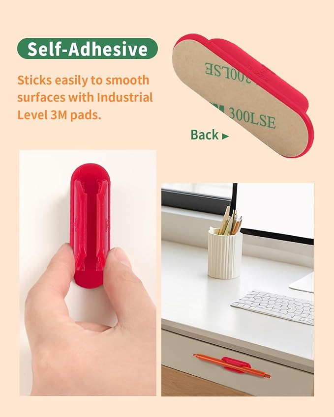 Tiizze Adhesive Pencil Holders for Desk Set of 10 - Silicone Pen Holder with 15 PCS Upgraded Adhesive Pads - Flexible Pencil Holder for Walls Clipboards, Office Essentials Accessories Teacher Supplies - Image 3