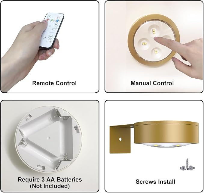 3Pack Picture Light Battery Operated Painting Lights for Wall Wireless Magnetic Display Art Light with Remote Control,Dimmable&Timer Portrait Light for Art Frame Artworking,Wall Decor Puck Lights-Gold - Image 7