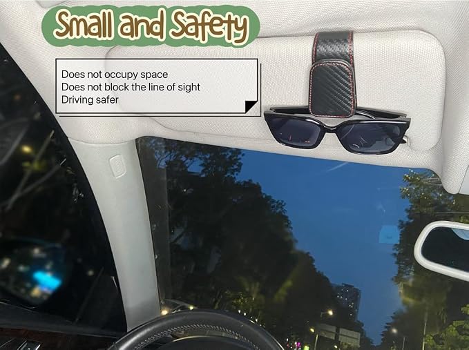 CHOSMOYI Magnetic Leather Sunglass Holder for Car, Sunglasses Clip for Car Visor, Auto Interior Accessories Universal for Different Size Eyeglasses (Carbon Fiber) - Image 4