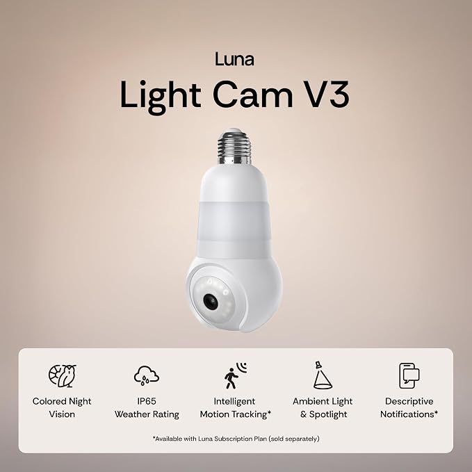 Luna Light Bulb Security Cameras Wireless Outdoor Indoor, 360° Pan Tilt, Color Night Vision, LED Bulb & Spotlight, 2.4GHz 5GHz Wi-Fi, Porch Light Cameras for Home Security (2026 Upgrade Version) - Image 2