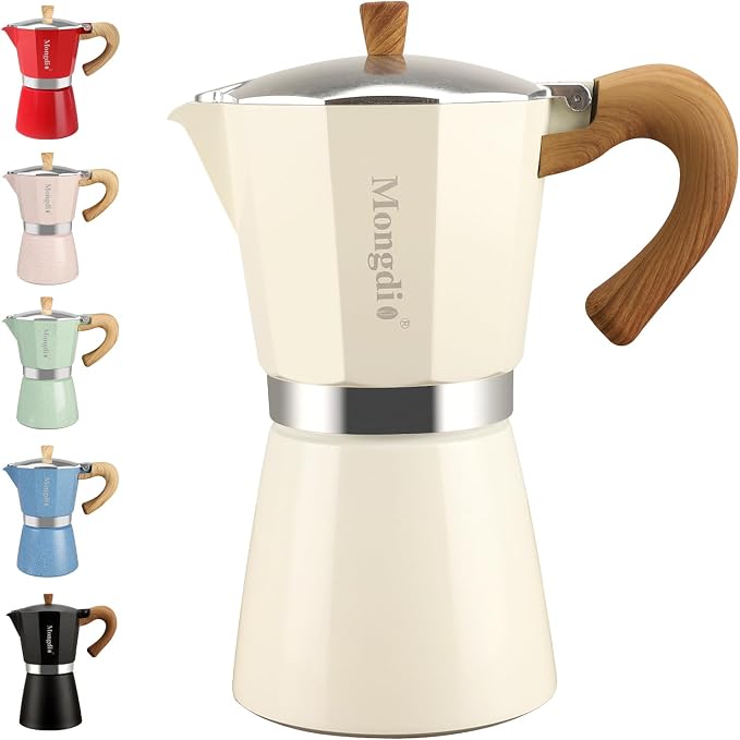 Mongdio Stovetop Espresso Maker Moka Pot, Cuban Coffee Maker Stove top coffee maker Moka Italian Espresso Greca Coffee Maker Brewer Percolator, 9 Espresso Cups, 15 oz - White by Mongdio