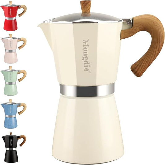 Mongdio Stovetop Espresso Maker Moka Pot, Cuban Coffee Maker Stove top coffee maker Moka Italian Espresso Greca Coffee Maker Brewer Percolator, 9 Espresso Cups, 15 oz - White by Mongdio