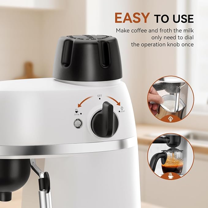 XIXUBX Compact Espresso & Cappuccino Machine, 3.5 Bar with Steam Wand | 800W Fast Heating, Safety Lock & Tritan Cup, One-Touch 4-Cup Brewing & Powerful Steam for Latte, White for Home & Office - Image 5
