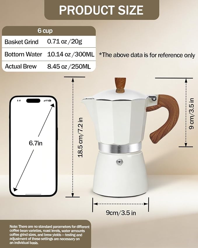 Coffee Maker Stovetop Espresso Maker 6 Cup Aluminum Moka Pot Percolator 10oz 300ml Easy Brewing for Electric Ceramic Stoves Home Camping Italian Cuban Café Classic White - Image 2