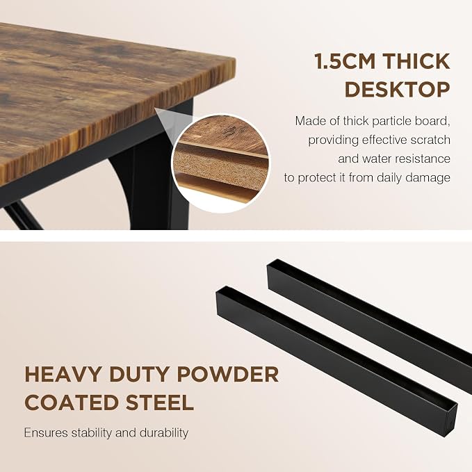 PayLessHere | 47 Inch Computer Desk | Brown | Sturdy Office Desk | Metal Frame, Adjustable Feet | Water-Resistant, Scratchproof Surface | Writing Table for Home Office or Study | Pack of 1 - Image 7
