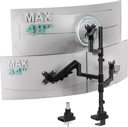 WALI Triple Monitor Mount for up to 49 inch Ultrawides on Top Bracket and 34 inch Screens on Side Brackets, Tall Triple Monitor Stand for Desk, Heavy Duty Monitor Arm up to 33 lbs (GSDM003XLN), Black by WALI