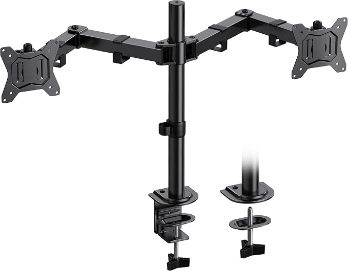 HUANUO Dual Monitor Mount for 2 Monitors up to 32 inches, Heavy Duty Dual Monitor Stand Holds up to17.6lbs, Dual Monitor Arm with Height Adjustable Tilt Swive Rotate, VESA Hole 75mm or 100mm by HUANUO