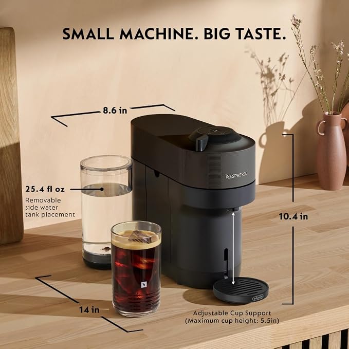 Nespresso Vertuo Pop+ Coffee Machine with Milk Frother, Liquorice Black | Coffee and espresso maker by De'Longhi with compact design. Aeroccino3 frother bundle for hot or cold foam drinks at home. - Image 8