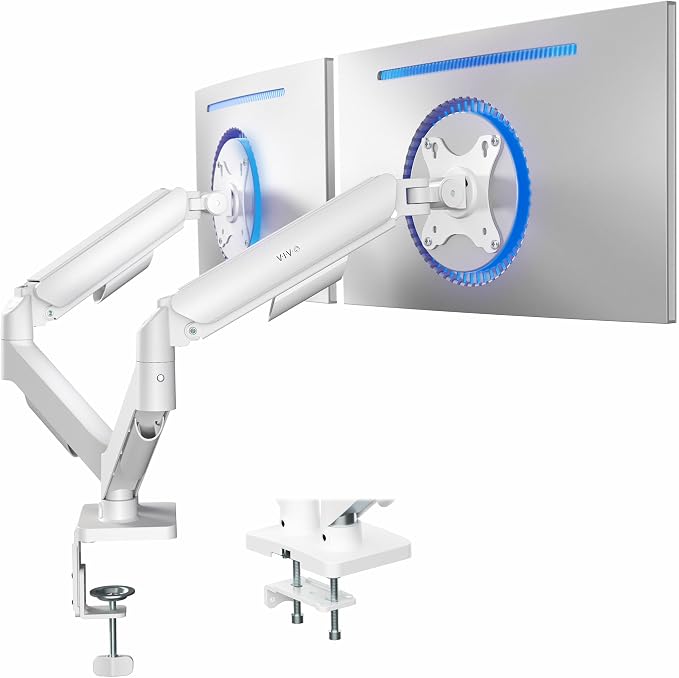 VIVO Dual Monitor Stand, Fully Adjustable Arms for 17 to 32 inch Screens, Mechanical Articulating Desk Mount, Gaming and Office Setups, VESA 75x75, 100x100, Max 19.8 lbs, Classic, White, STAND-V002OW by Unknown