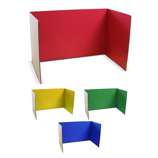 Flipside Products 18”x 48” Assorted Color Study Carrel, Red, Green, Blue, Yellow Privacy Boards, Student Privacy and Focus Booth for The Classroom, Desk Divider Cubby for Tests, Made in USA - 12 Pack by FlipsideProducts