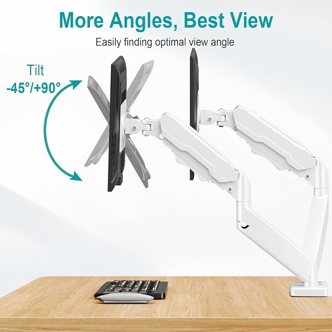 MOUNT PRO Dual Monitor Mount Fits 13 to 32 Inch Screen, Height Adjustable Monitor Stand for 2 Monitors, Full Motion Display Arm Holds up to 19.8lbs Each, Computer Desk VESA Mount, White - Image 3
