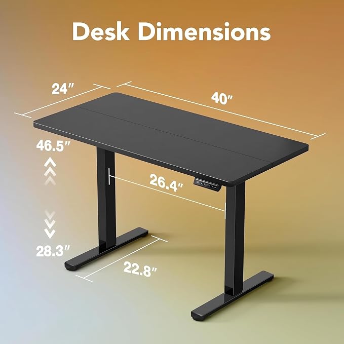 HUANUO Electric Standing Desk, 40 x 24 Inch Height Adjustable Computer Desk with Storage Bag, 4 Height Memory Settings, Sit Stand Up Desk for Home Office, Black - Image 3