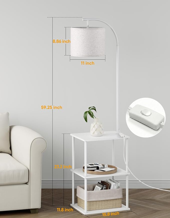 PARTPHONER Floor Lamp with Table, Night Stand with Lamp, Narrow Side Table with 3CCT LED Bulb, Small Coffee Table, Modern End Table with Storage Shelves for Living Room Bedroom Home Décor, White - Image 4