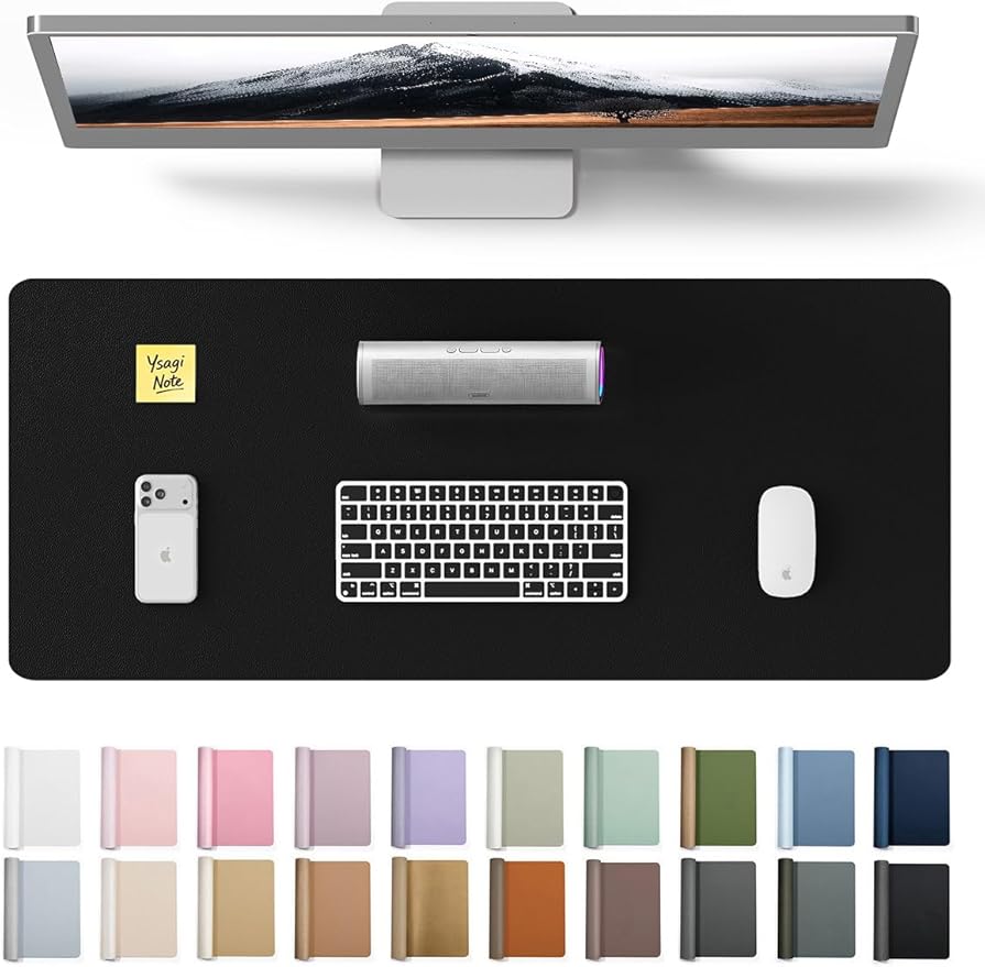 YSAGi Leather Office Desk Pad Protector, Large Mouse Pad, Non-Slip, PU Leather, Laptop Desk Blotter, Waterproof Writing Pad for Office and Home, Black, 23.6" x 13.8" by YSAGi