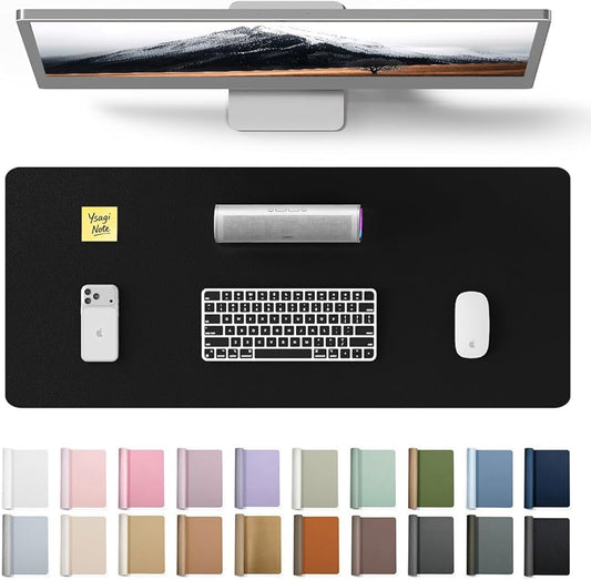 YSAGi Leather Office Desk Pad Protector, Large Mouse Pad, Non-Slip, PU Leather, Laptop Desk Blotter, Waterproof Writing Pad for Office and Home, Black, 23.6" x 13.8" by YSAGi