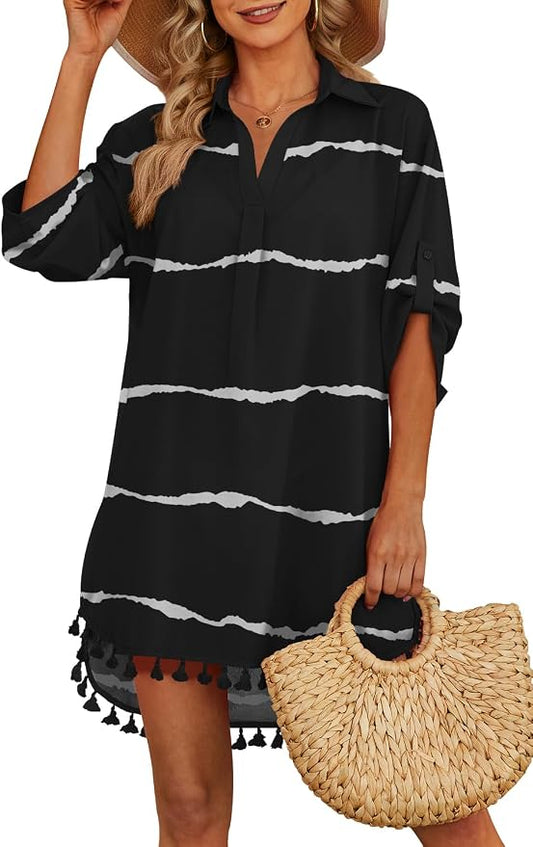 Yincro Women Swimsuit Cover Up Shirt 2026 Tassel Beach Bathing Suit for Swimwear Bikini Dress by YINCRO