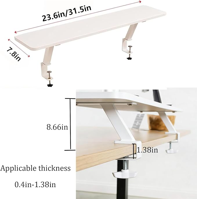 VXHCS Clamp On Desk Organizer Shelf, Desktop Extender Storage Organizer Portable No Drill Required Adjustable Floating Desks Shelf for Home Office Dorm Workstation and Study Space(23.6"x7.9") - Image 2