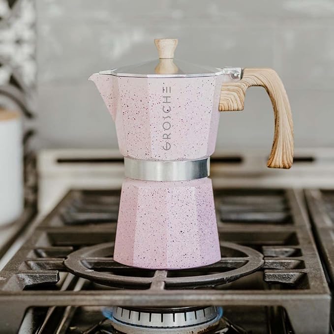 GROSCHE Milano Stovetop Espresso Maker Moka Pot 9 espresso Cup 15.2 oz Pink | Cuban Coffee Maker And Italian Moka Pot For Stovetop Espresso; For Gas, Electric, And Propane Stoves With A Soft-Touch Handle - Image 7